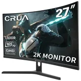 CRUA Curved Gaming-Monitor 27 Zoll 2K 165Hz|144HZ, QHD 1440P 1800R PC-Monitor, 1 ms GTG mit FreeSync, geringe Bewegungsunschärfe, Augenschutz, VESA, DisplayPort, HDMI, Low Blue Light,Schwarz