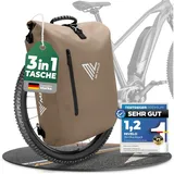 MIVELO - 3 in 1 Fahrradtasche - Rucksack - Schultertasche wasserdicht 100% PVC frei, mit gepolstertem Laptopfach, für Fahrrad Gepäckträger I Gepäckträgertasche mit Rucksack 1 STK (Sand-beige, 20L)