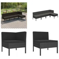 vidaXL 5 tlg. Garten Lounge Set mit Auflagen Poly Rattan Schwarz - Garten-Sofagarnitur - Garten-Sofagarnituren - Gartensofa-Set - Gartensofa-Sets - Schwarz