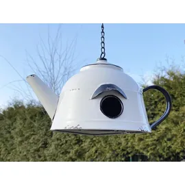 DanDiBo Ambiente Vogelhaus zum Aufhängen Metall Deko Teekessel wetterfest 521862 Nistkasten Teekanne Futterstation für Vögel Shabby mit Kette Metallkanne Kanne Balkon