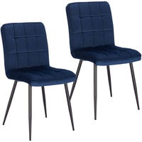 EUGAD Esszimmerstuhl (2 St), Polsterstuhl Wohnzimmerstuhl Samtstuhl Sessel mit Rückenlehne, Metallbeine, Sitzfläche aus Samt, Blau blau