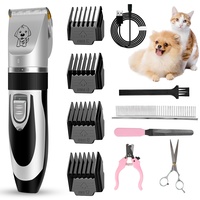 Hundeschermaschine 11Pcs, CKCLR Elektrische Hundetrimmer Schnurlosen Haarschneidemaschine, Wasserdicht Hunde schermaschinen mit 4 Führungskämmen, USB Wiederaufladbar Elektrorasierer-Set (Silver+Black)