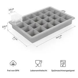 Blumtal 2x24er Silikon Eiswürfelform Würfel 2,6cm - Eiswürfelbehälter Würfelgröße M, BPA frei, leichtes Herauslösen der Eiswürfel, Grau un...