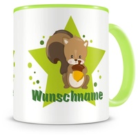 Samunshi® Kindertasse mit Namen Tasse Eichhörnchen Personalisierte Tasse mit Namen Kinder Kinderbecher mit Namen Kindergarten grün 300ml