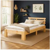 Homestyle4u Bett 90x200 mit Lattenrost Holz Natur Holzbett 90x200 Einzelbett 90 x 200 cm Massivholzbett Bettgestell