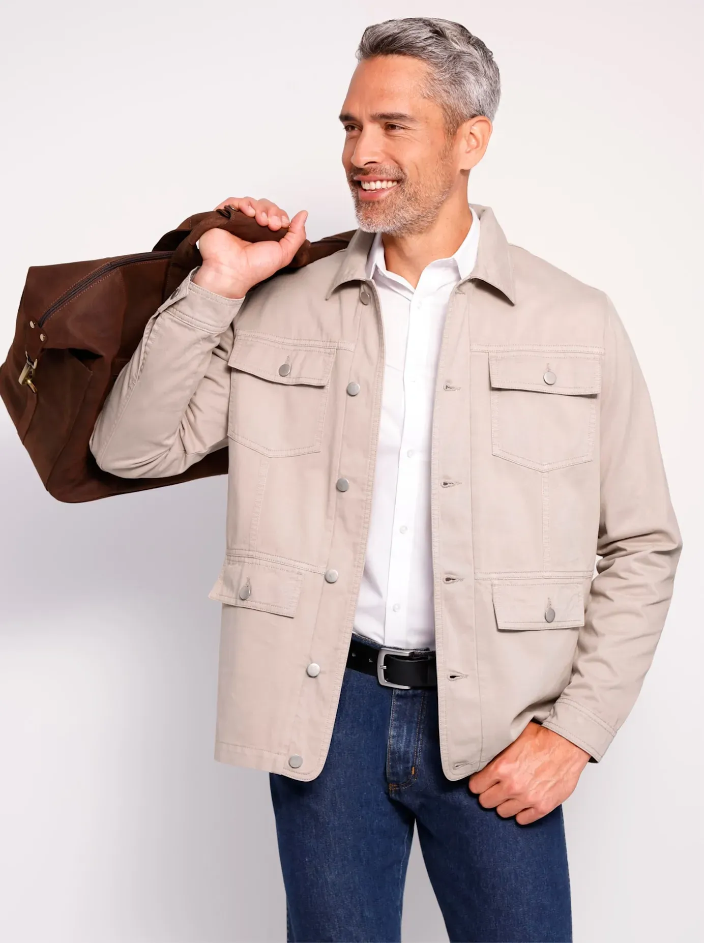 Langjacke CLASSIC, Herren, Gr. 52, beige (sesam), 100% Baumwolle, unifarben, Jacken Langjacke