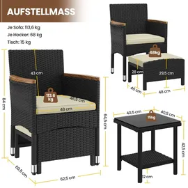 Yaheetech Rattan Set 5-tlg. Schwarz/Beige