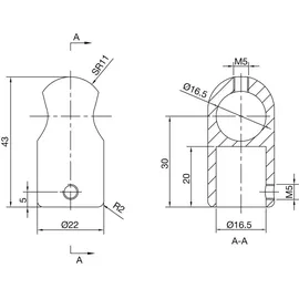 steelbase T-Verbinder für Stabilisationsstange SBA, 43 x 22 mm, Messing verchromt poliert