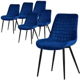 ML-Design Esszimmerstühle 6er Set Dunkelblau Sitzfläche aus Samt mit Rückenlehne,