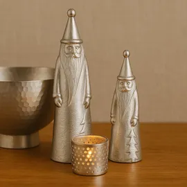 Marrakesch Orient & Mediterran Interior Dekofiguren Santa Silber 2er Set Aluminium Weihnachtsmann 27cm 19cm