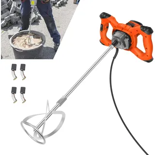 2600W Rührwerk Betonmischer Handrührwerk Mörtelrührer Farb-Mörtelrührer, 6-Gang-Getriebe 0-1700U/min, Quirl Mörtelrührer, M14-Gewinde, Rührgerät Mörtel für das Mischen von Farbe, Zement, Beton, Orange