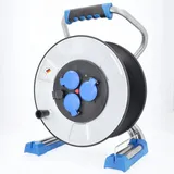 as - Schwabe Xperts Metallkabeltrommel Leertrommel Ø285mm für ca. 50m Kabel, 3 Einbausteckdosen 230V/16A, USB, Schutzisolierung, Thermoschutzschalter, Spannungsanzeige, Doppelrohrgestell, IP44,