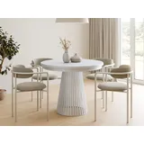 Compleo Esstisch Rund, Säulengestell mit Rillenstruktur DAST, Ausziehbar 100-180 cm weiß