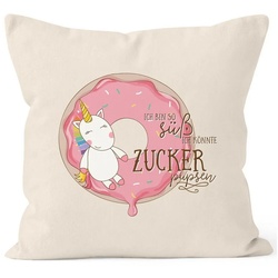 MoonWorks Dekokissen Kissenbezug Einhorn auf Donut Ich bin so süß ich könnte Zucker pupsen 40×40 Baumwolle MoonWorks® beige