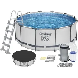 BESTWAY Steel Pro Max Frame Pool Set 366 x 122 cm lichtgrau inkl. Filterpumpe