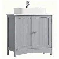 VASAGLE Waschbeckenunterschrank Waschtischunterschrank Badezimmerschrank verstellbare Ablage, 2 Fächer, mit 2 Türen, Breite 60cm grau 60 cm x 60 cm x 30 cm