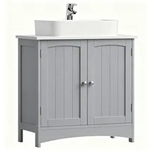 VASAGLE Waschbeckenunterschrank Waschtischunterschrank Badezimmerschrank verstellbare Ablage, 2 Fächer, mit 2 Türen, Breite 60cm grau 60 cm x 60 cm x 30 cm