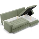 mebligo Rechts Ecksofa mit Schlaffunktion FORESTA, Sofa mit bettkasten Cord, Grün - Grün