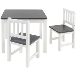 BOMI Kindersitzgruppe Holzsitzgruppe Amy, Kindertischgruppe aus Holz (Tisch und 2 Stühle, 3-tlg) grau|weiß