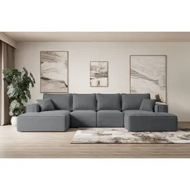altdecor Ecksofa Cord 6-Sitzer Dunkelgrau