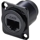 TRU Components TC-9554644 RJ45 Durchgangs-Einbaubuchse D-Form CAT 6 Buchse, gerade Polzahl Sensoren 8P8C Schwarz