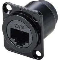 TRU Components TC-9554644 RJ45 Durchgangs-Einbaubuchse D-Form CAT 6 Buchse, gerade Polzahl Sensoren 8P8C Schwarz