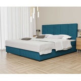 Fun Möbel Boxspringbett Schlafzimmerbett ELICIO 180x220cm Stoff Petrolblau inkl Bettkasten - Blau