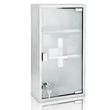 Medizinschrank xxl inkl. 2 Schlüssel Medikamentenschrank 48,5 x 25 x 12cm Edelstahl Hausapotheke Apothekerschrank - Silber
