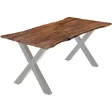 Esstisch Akazie nussbaumfarben 120 x 80 cm X-Gestell silber YVONNE - Braun