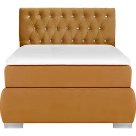LEONIQUE Boxspringbett LEONIQUE "Rumba", gold (goldfarben), B:100cm L:213cm, Samtoptik (100% Polyester), Komplettbetten, Boxspringbett Seniorenbett Polsterbett, Taschenfederkern-Matratze in Härtegrad 3, in 4 Breiten, incl. Topper