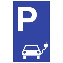Dreifke® Parkplatzschild - Parkplatz für Elektrofahrzeuge, Alu, blau, 250x400 mm