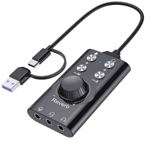 CNANRNANC Externe USB-Soundkarte, virtueller 7.1-Surround-Audio-Adapter mit Lautstärkeregler, 16bit/48 kHz, 200 cm Kabel für PC, Laptop