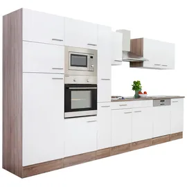 Respekta Küchenzeile ohne E-Geräte 370 cm Weiß Seidengl.-Eiche York