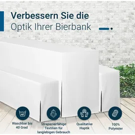 TexDeko Hussen Bierzeltgarnitur Premium blickdicht Biertischhusse 5TLG Set Festzeltgarnituren Bierbankhussen 220x50cm, Weiß)