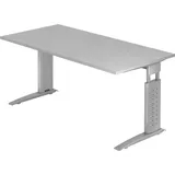 Hammerbacher US16 höhenverstellbarer Schreibtisch lichtgrau rechteckig, C-Fuß-Gestell silber 160,0 x 80,0 cm