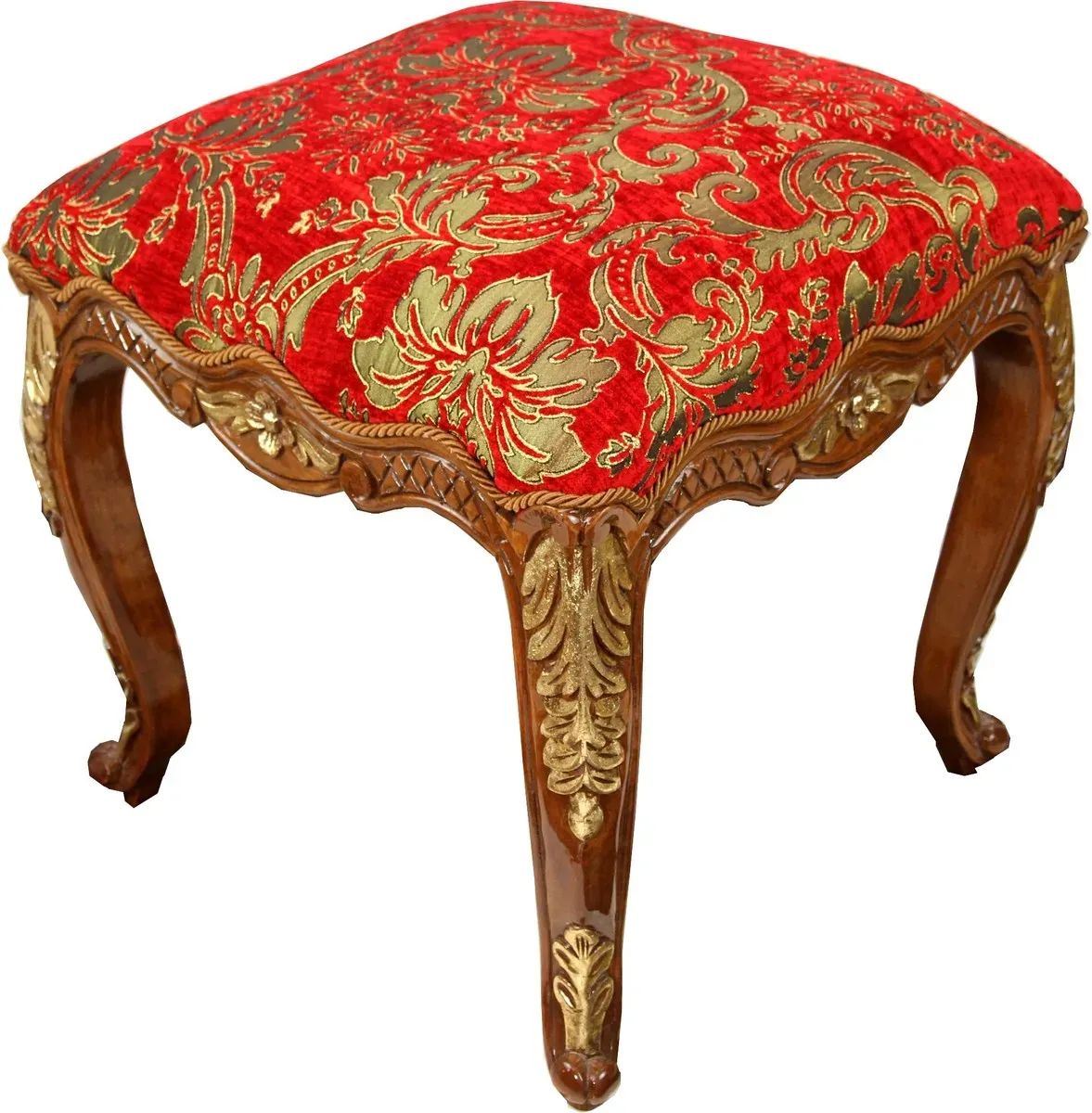 Pompöös by Casa Padrino Luxus Barock Sitzhocker Eckig Rot Muster / Braun Gold - Pompööser Barock Hocker designed by Harald Glööckler