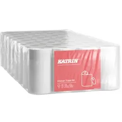 KATRIN Küchenrolle 64 Blatt, 2-lagig, weiß, Weiches Küchenpapier für niedrigen bis mittleren Verbrauch, 1 Paket = 8 Packungen à 4 Rollen