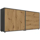 MID.YOU Sideboard Mailand Set 3 Anthrazit/Eiche Artisan,