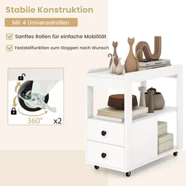 Costway Beistelltisch, moderner 2-Schubladen-Sofatisch mit Rollen weiß