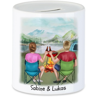 Kiddle-Design Camping Spardose Pärchen Paar Zelten Wohnmobil Womo Van Camper Wohnwagen Personalisiert Geschenk für Camper mit Name