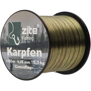 Zite Fishing Monofile Angelschnur in Camouflage – Karpfen-Schnur 0,28mm 1000m Spule - Abriebfeste Carp-Line Nylon-Schnur mit 5,3kg Tragkraft