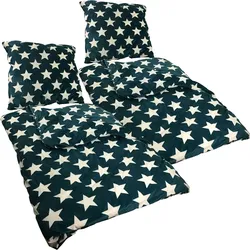 NYVI Winter Bettwäsche CozyStar Soft 4-teilig 1x Bettbezug 135x200 + 1x Kissenbezug 80x80 Sterne Petrol