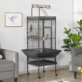 Yaheetech Vogelkäfig Vogelvoliere 65,5 x 65,5 x 156 cm Schwarz
