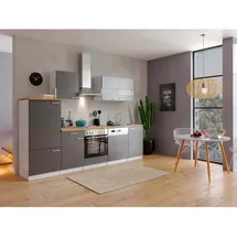 Respekta Küchenzeile ohne E-Geräte LBKB280WG 280 cm Grau-Weiß Glänzend