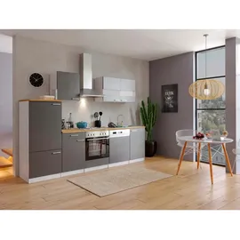 Respekta Küchenzeile ohne E-Geräte LBKB280WG 280 cm Grau-Weiß Glänzend