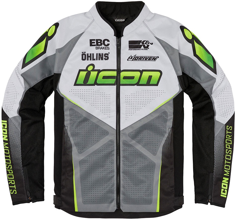 Icon Hooligan U-Bolt, veste en textile - Noir/Gris/Gris Clair/Vert Néon - S