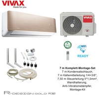 VIVAX R Design GOLD 12000 BTU + 7 m Komplett Montageset Split Klimaanlage A +++