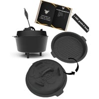 ELITE BBQ Dutch Oven 4,5qt mit Füßen Set, Feuertopf Gusseiserner Kanonenofen Raketenofen mit Deckelheber mit Deckel, Gulaschtopf Brottopf Gusseisen Kazan Utschak mit Kasan, Datschtopf, Dutschofentopf