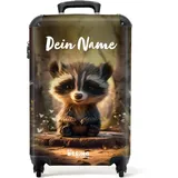 NoBoringSuitcases.com Kinder Koffer, Koffer Personalisiert, Koffer Kinder, Kinder Reisekoffer, Kindertrolley, Kinder Koffer mit Rollen, Kindergepäck, Trolley Handgepäck 55x40x20 cm (Waschbär - Braun)