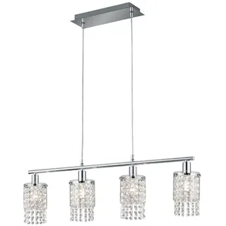 Reality Leuchten LED Pendelleuchte, Dimmfunktion, LED wechselbar, in 3 Stufen dimmbar über Lichtschalter, Warmweiß, ausgefallene mit Kristall-Behang hängend über-n Esstisch, B: 80cm silberfarben